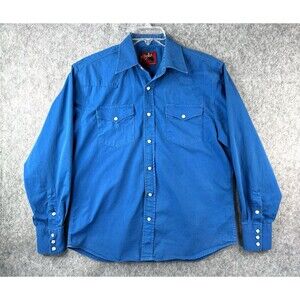 Rodeo Clothing Co Western Shirt Men's Sz L Blue Long Sleeve Pearl Snap